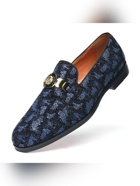 NIB Men's FOEVTRUE Formal Dress Loafer Shoes Blue with Gold Medallion - Size 9.5